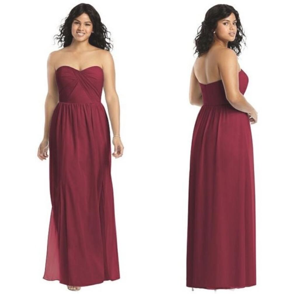 Social Bridesmaids Womens Strapless Maxi Dress 4 Red Sweetheart Neck Slits NWT